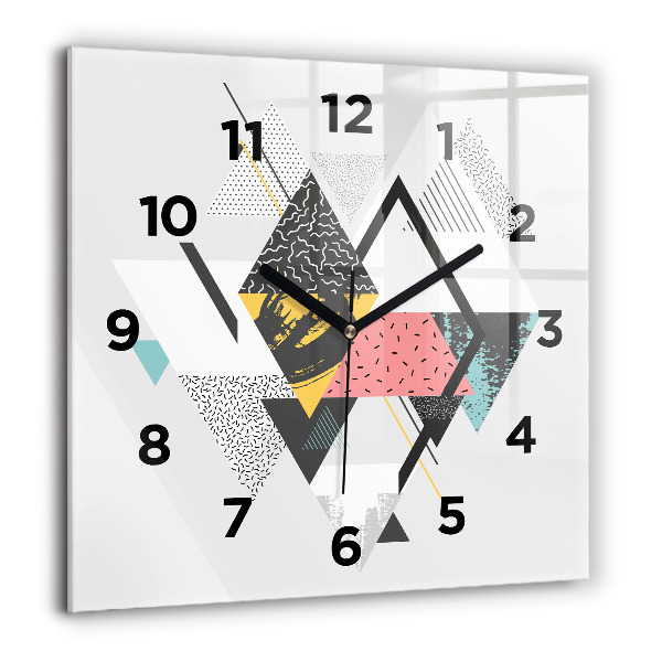 Square glass wall clock Geometric pattern