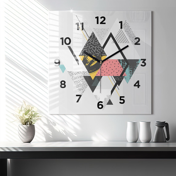 Square glass wall clock Geometric pattern