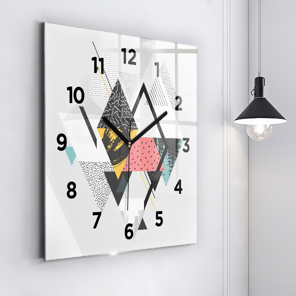 Square glass wall clock Geometric pattern