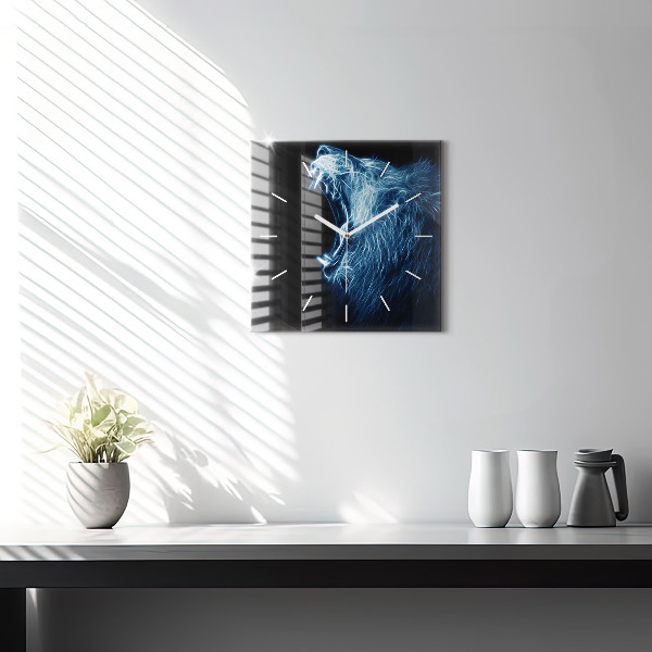 Square glass wall clock Wild lion