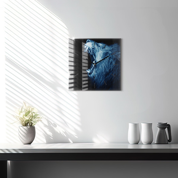 Square glass wall clock Wild lion