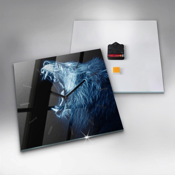 Square glass wall clock Wild lion