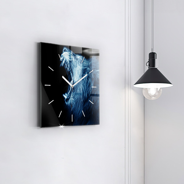 Square glass wall clock Wild lion