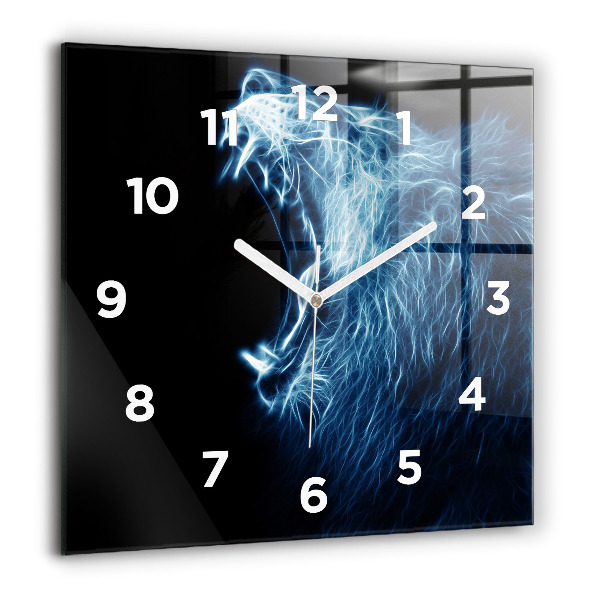 Square glass wall clock Wild lion