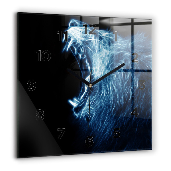 Square glass wall clock Wild lion