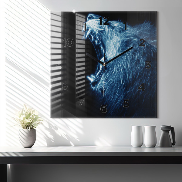 Square glass wall clock Wild lion