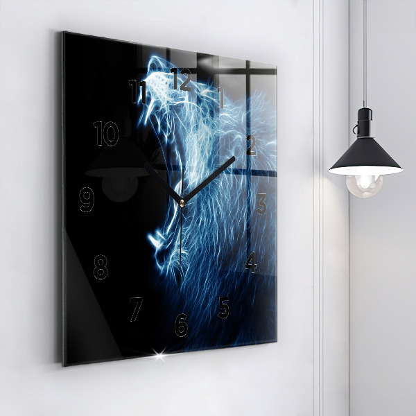 Square glass wall clock Wild lion