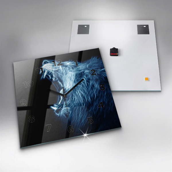 Square glass wall clock Wild lion