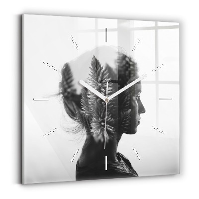 Square glass wall clock Portrait of a woman