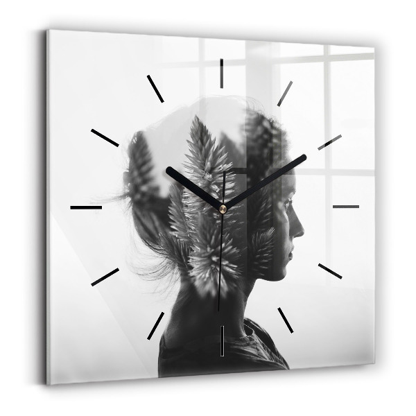 Square glass wall clock Portrait of a woman
