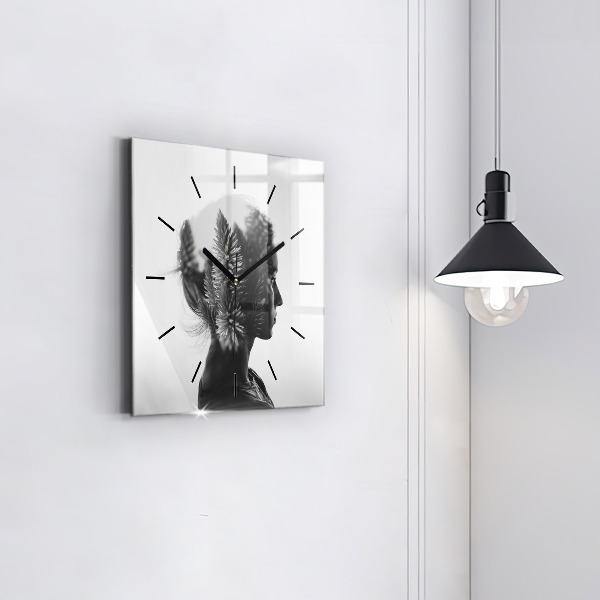 Square glass wall clock Portrait of a woman