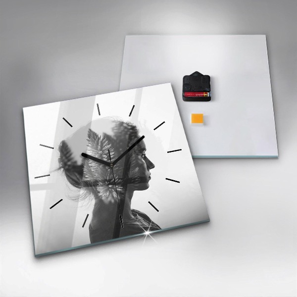 Square glass wall clock Portrait of a woman