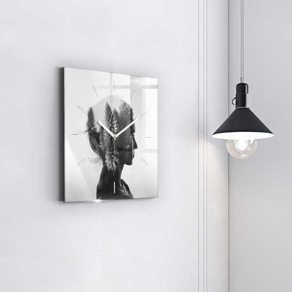Square glass wall clock Portrait of a woman