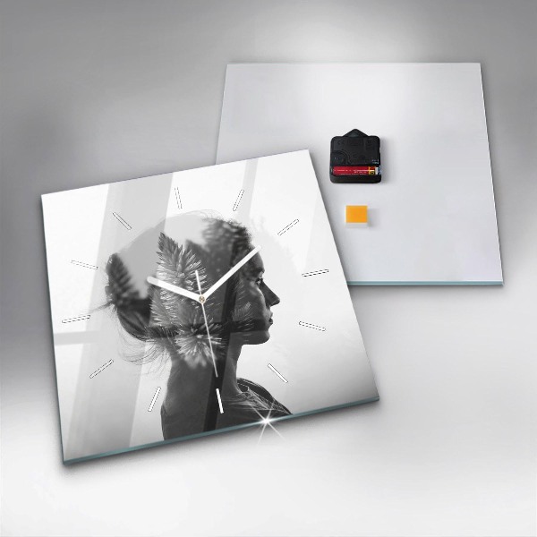 Square glass wall clock Portrait of a woman