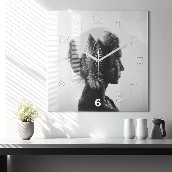 Square glass wall clock Portrait of a woman
