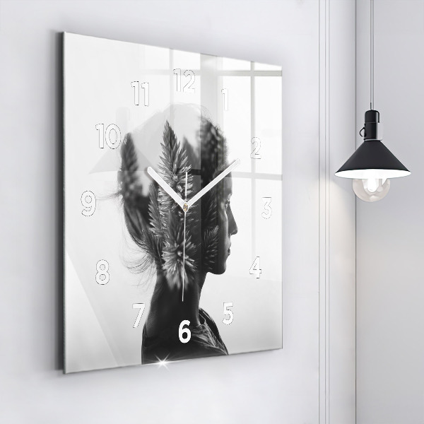 Square glass wall clock Portrait of a woman