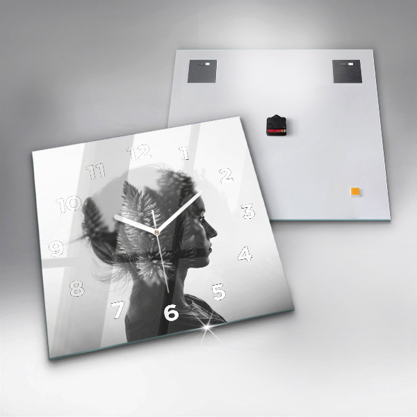 Square glass wall clock Portrait of a woman