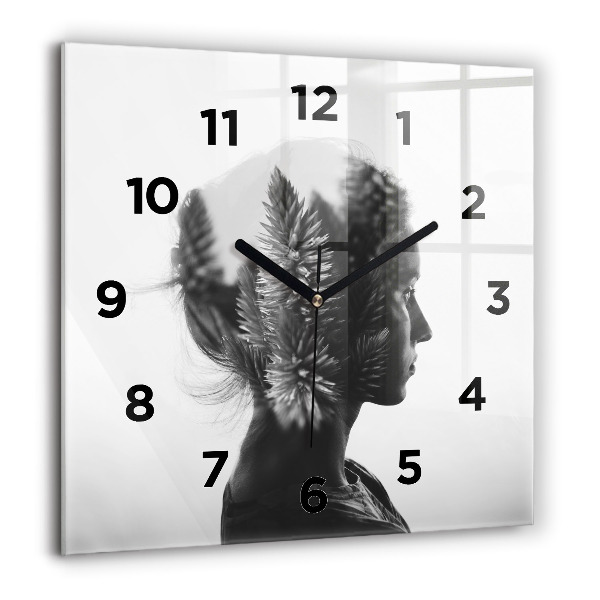 Square glass wall clock Portrait of a woman