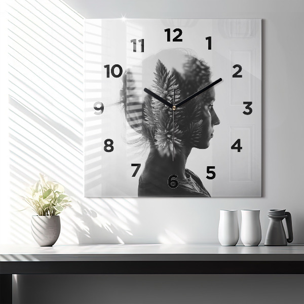 Square glass wall clock Portrait of a woman