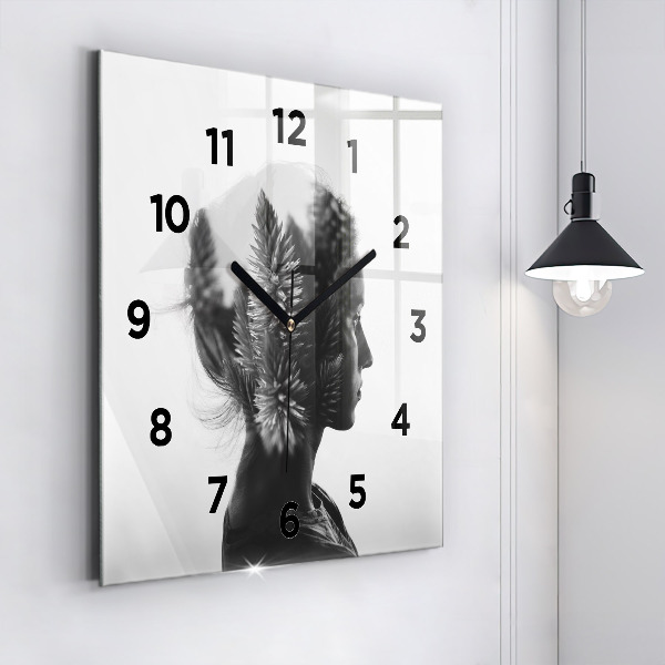 Square glass wall clock Portrait of a woman