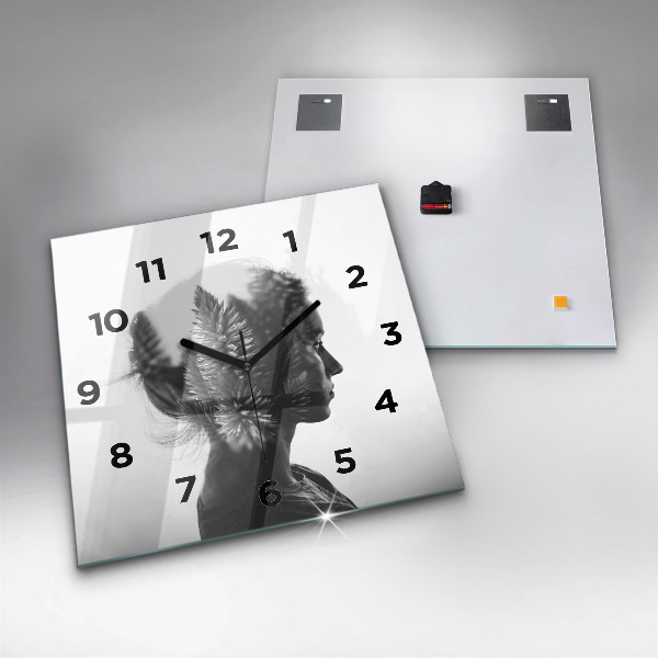 Square glass wall clock Portrait of a woman