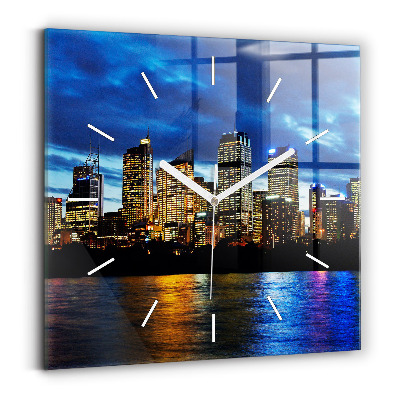 Square glass wall clock Sydney In The Evening