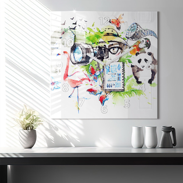 Square glass wall clock Zoologist
