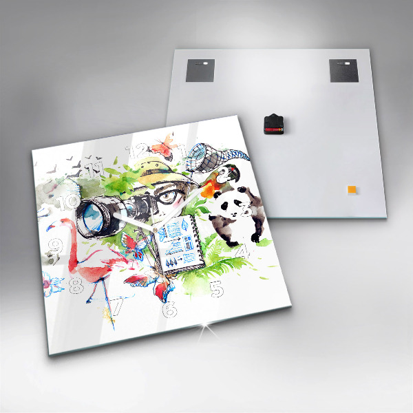 Square glass wall clock Zoologist