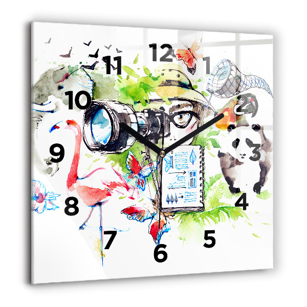 Square glass wall clock Zoologist