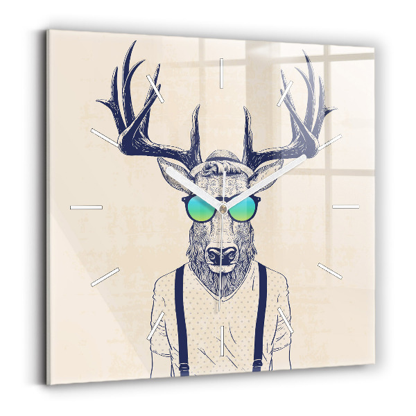 Square glass wall clock Abstract deer