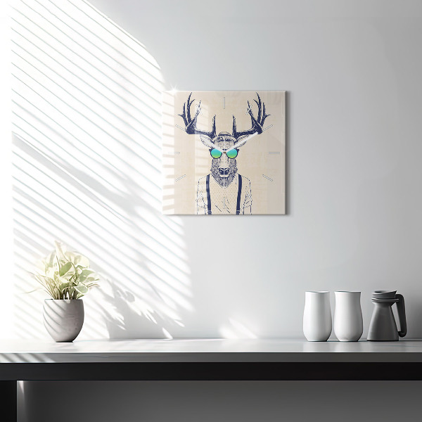 Square glass wall clock Abstract deer