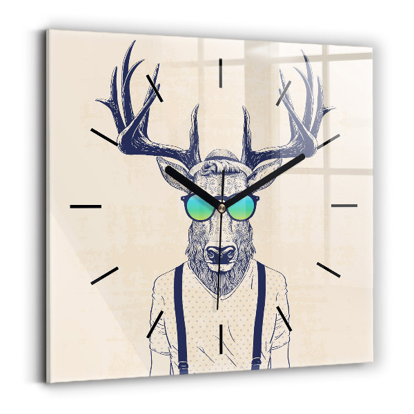Square glass wall clock Abstract deer