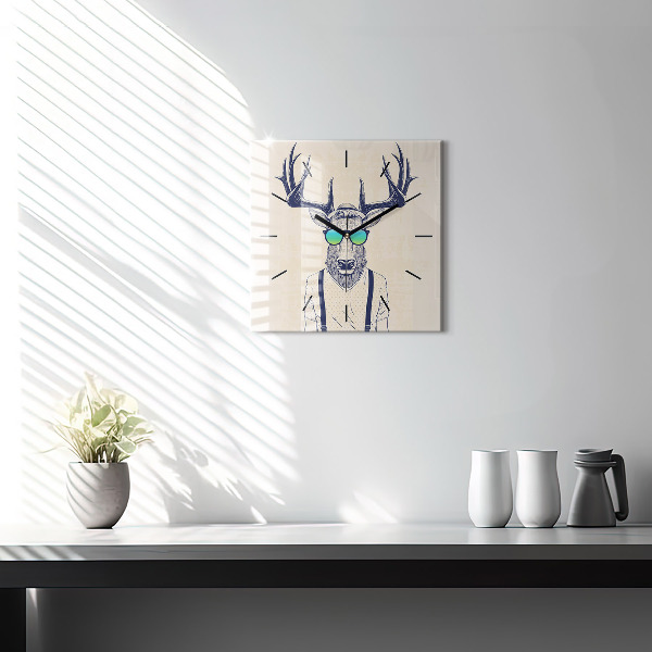 Square glass wall clock Abstract deer