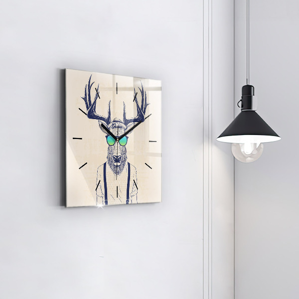 Square glass wall clock Abstract deer