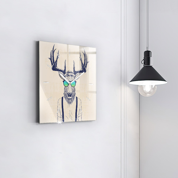 Square glass wall clock Abstract deer