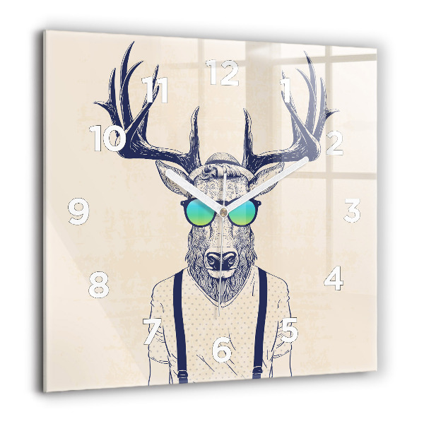 Square glass wall clock Abstract deer