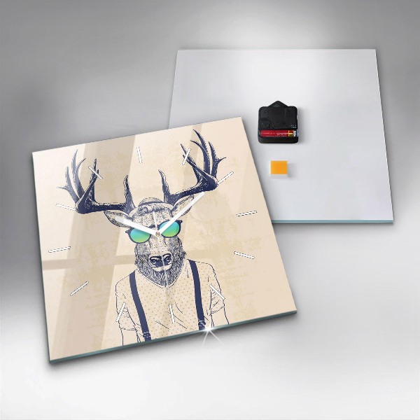 Square glass wall clock Abstract deer