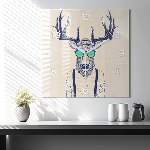 Square glass wall clock Abstract deer