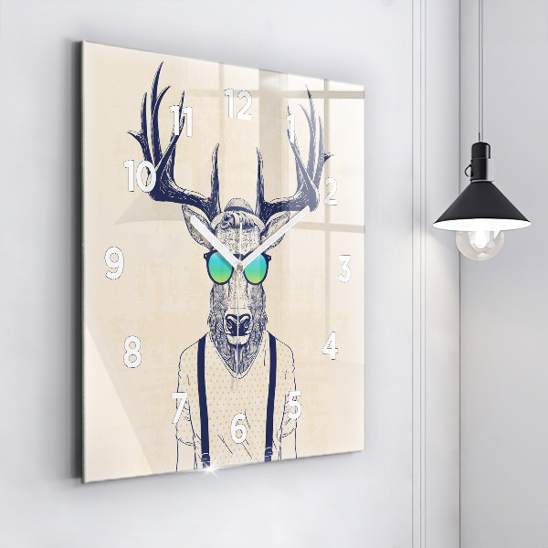 Square glass wall clock Abstract deer