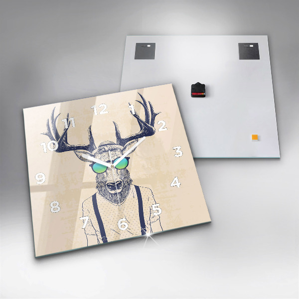 Square glass wall clock Abstract deer