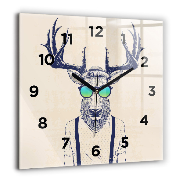 Square glass wall clock Abstract deer