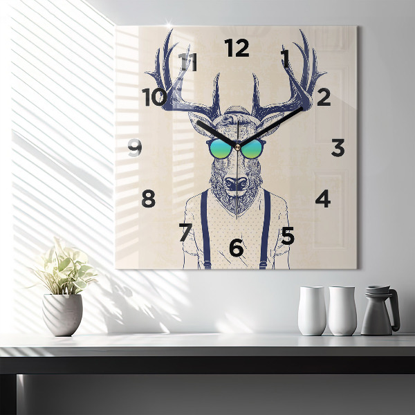 Square glass wall clock Abstract deer
