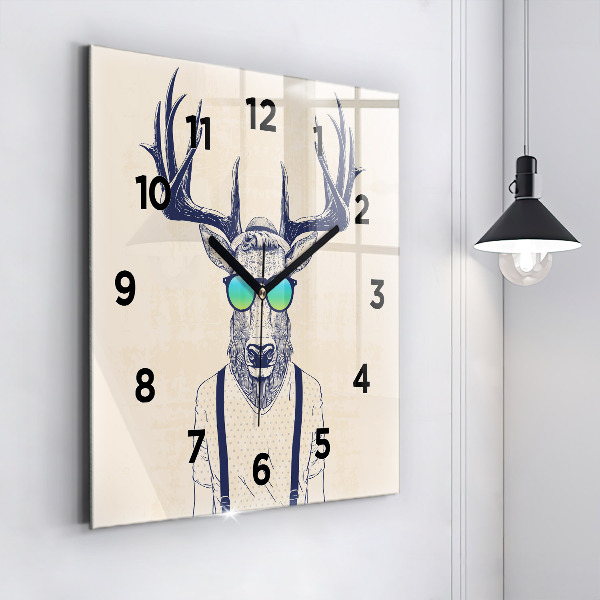 Square glass wall clock Abstract deer