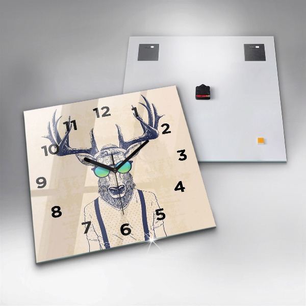 Square glass wall clock Abstract deer