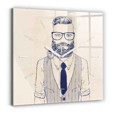 Square glass wall clock Man with a beard