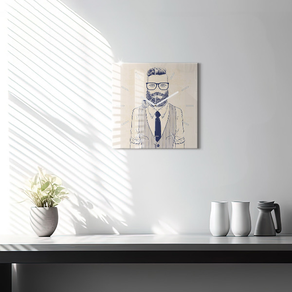 Square glass wall clock Man with a beard
