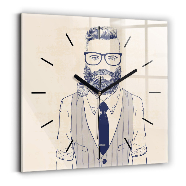 Square glass wall clock Man with a beard