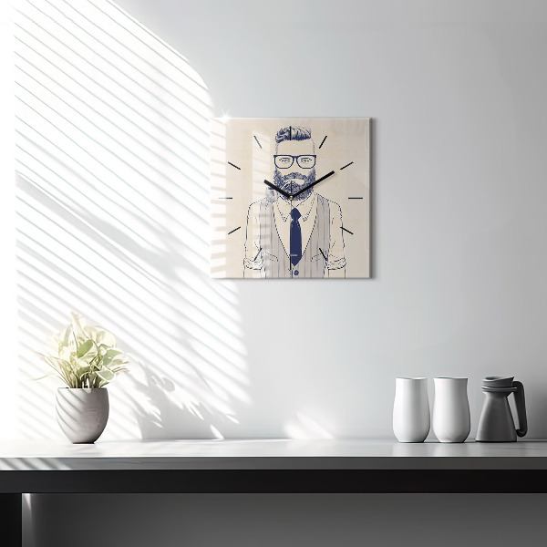 Square glass wall clock Man with a beard