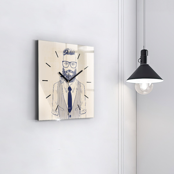 Square glass wall clock Man with a beard