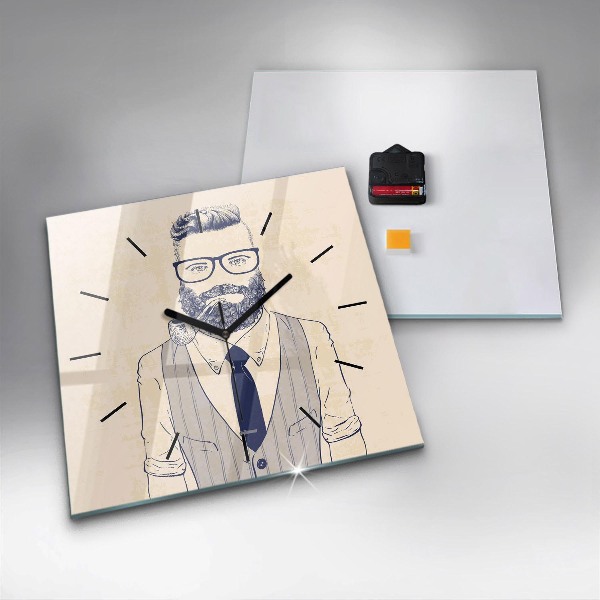 Square glass wall clock Man with a beard